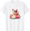 Vacation Pig Outfit Pig Sunglasses Graphic with Beach Ring T-Shirt - White