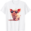 Funny Piggy Pig Sunglasses Piggy Costume for bespectacled Pigs Lovers T-Shirt - White