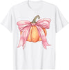 Coquette Halloween Tees NYC Coquette Autumn Pumpkin Pink Bow Girly Halloween Fall Women T-Shirt - White