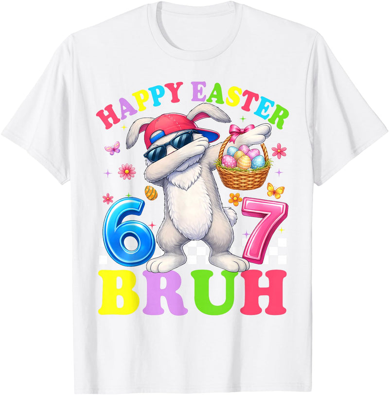 Six Seven Happy Easter 67 Dabbing Rabbit Meme Bunny Kids Boy T-Shirt in White