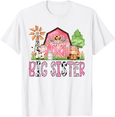 Pink Farm Cow Gender Reveal Party Big Sister Animal Birthday T-Shirt