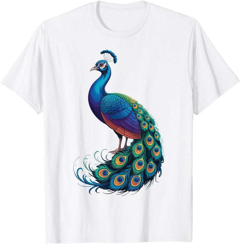 Peacock Peafowl Colorful Bird Peacock Illustration T-Shirt - White