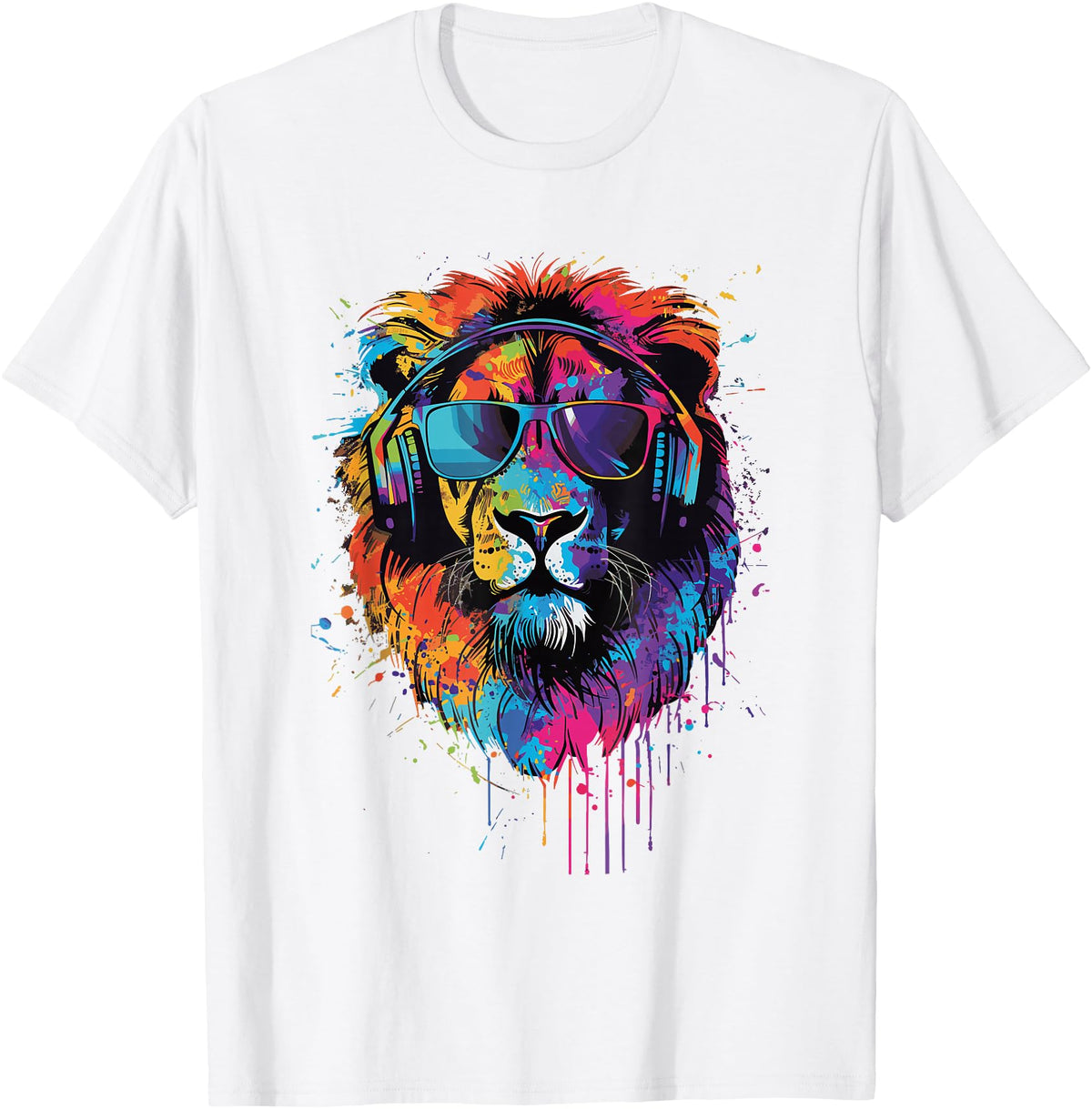 Lion Sunglasses Headphones Design Lion Sunglasses Headphones T-Shirt - White