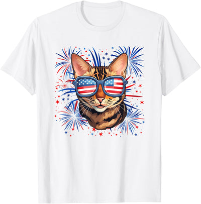 Ripper19 Bengal Cat American 4th of July Bengal Cat T-Shirt for Women Kids Men