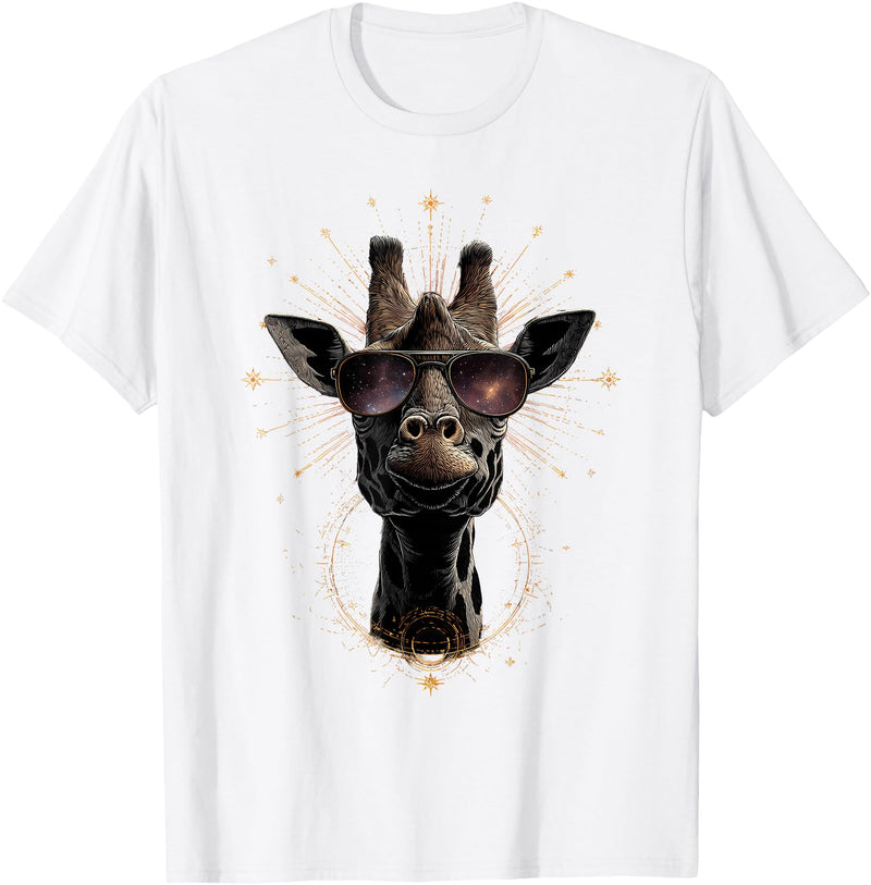 Safari Animal Art Giraffe with Sunglasses Graphic Safari Giraffe Animal Lover T-Shirt - White