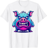 Cartoon Pig Art I Kids Pig Angry Pig I Colorful Pig T-Shirt - White