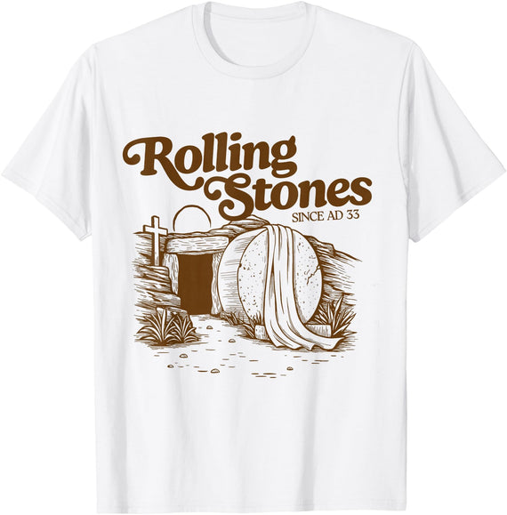 The Stone Was Rolled Away He Alive Retro Christian Easter T-Shirt in White