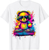 Magical and Funny DJ Gifts Colorful DJ Teddy Bear T-Shirt, Unisex-Kids, Black, Small, Long Sleeve, Classic Fit, Polyester 100% - White