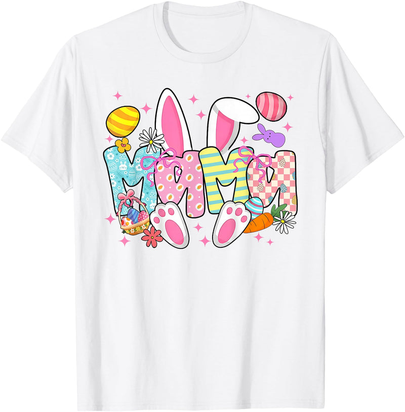 Easter Mama Bunny Ears Coquette Bow Easter Rabbit Mom Women T-Shirt in White