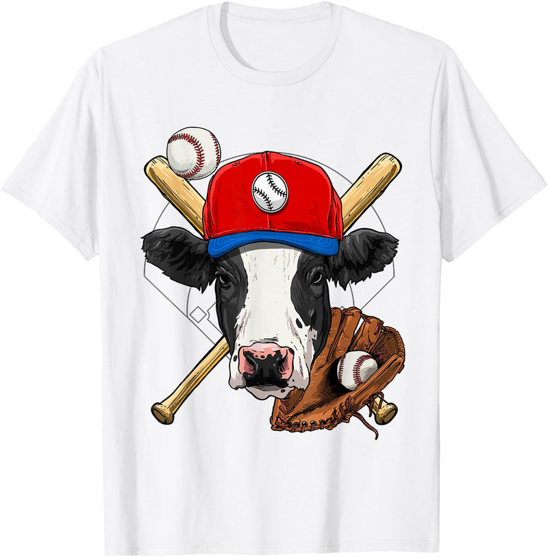 Wowsome! Cow Baseball Cow Lovers Baseball Player T-Shirt - White
