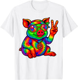 Magical and Funny Pig Gifts Tie-Dye Pig Peace Sign Hippo T-Shirt - White