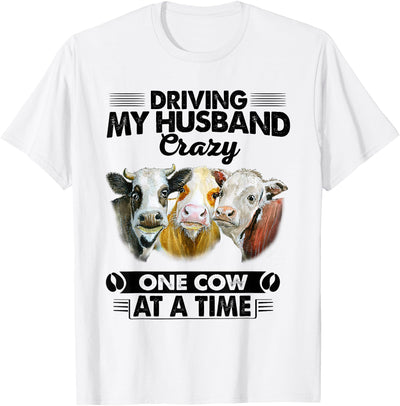 Husband Crazy One Cow by Dino Driving at a Time Funny Cow T-Shirt