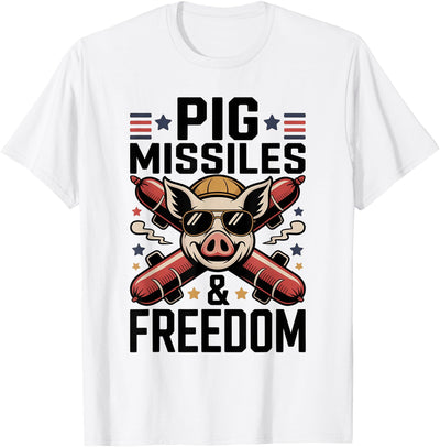 Pig Missiles and Freedom 4th of July Patriotic Pig Rocket T-Shirt