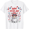 Happy 4th of July Patriotic Rabbit Animals Lovers Fireworks T-Shirt in White
