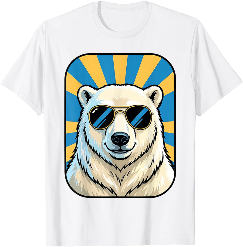 Cute Animal Designs Funny Polar Bear Wearing Sunglasses Animal Humour Jokes T-Shirt - White