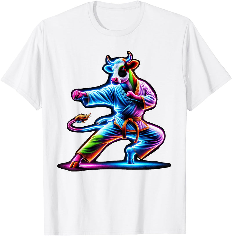 Cow Karate Black Belt Apparel Cow Karate Kick Punch Cute Funny Cool Martial Arts Cow T-Shirt - White