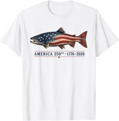 Fishing American Flag Tees for Men Women Kids Fishing America's 250th Birthday Fish 250 Anniversary USA T-Shirt