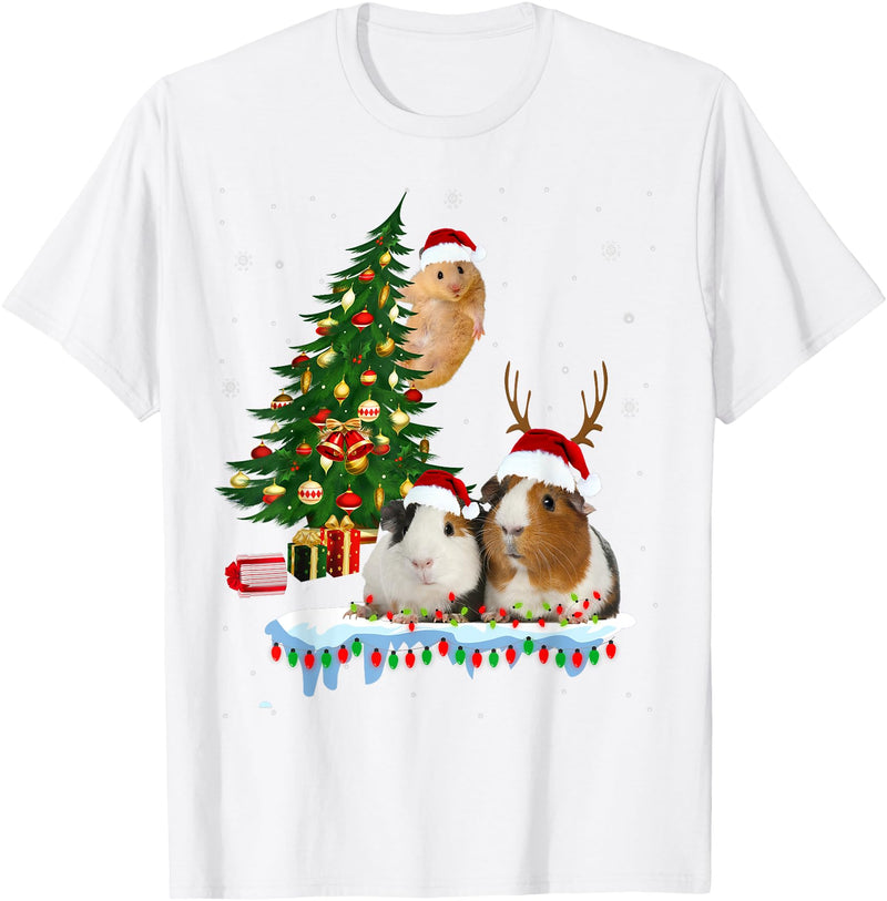 zainjr Christmas Christmas Guinea Pig Pajama xmas santa hat tree kids girls T-Shirt - White