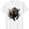 Safari Animal Art Buffalo Animal Print Splash Motif Bison Drawing Wildlife T-Shirt - White