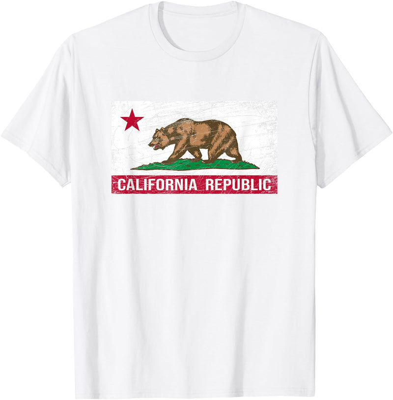 Graphic Club Inc. California Republic Flag - CA - Distressed Design - Classic T-Shirt - White