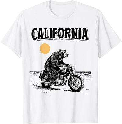 California Bear Riding Vintage Motorcycle Beach T-Shirt