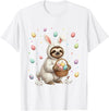 Cute Easter Bunny Rabbit with Eggs Whimsical Sloth Design T-Shirt in White