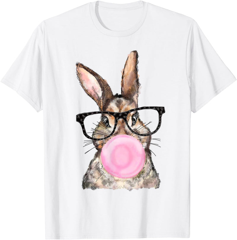 Cute Bunny Glasses Bubblegum Easter Day Girls Kids Boys T-Shirt in White