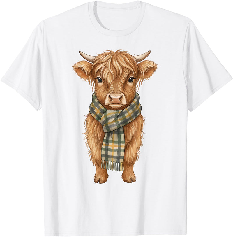 Farmer Cute Women Highland Cow Shirts Cozy Fall Autumn Highland Cow T-Shirt - White
