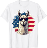 Funny Llama Alpaca Animal Lover Gifts Clothing Llama Alpaca American Flag USA Patriotic T-Shirt - White