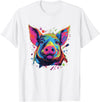 Retro Pig Poparts Tees Watercolor Colorful Pig T-Shirt - White