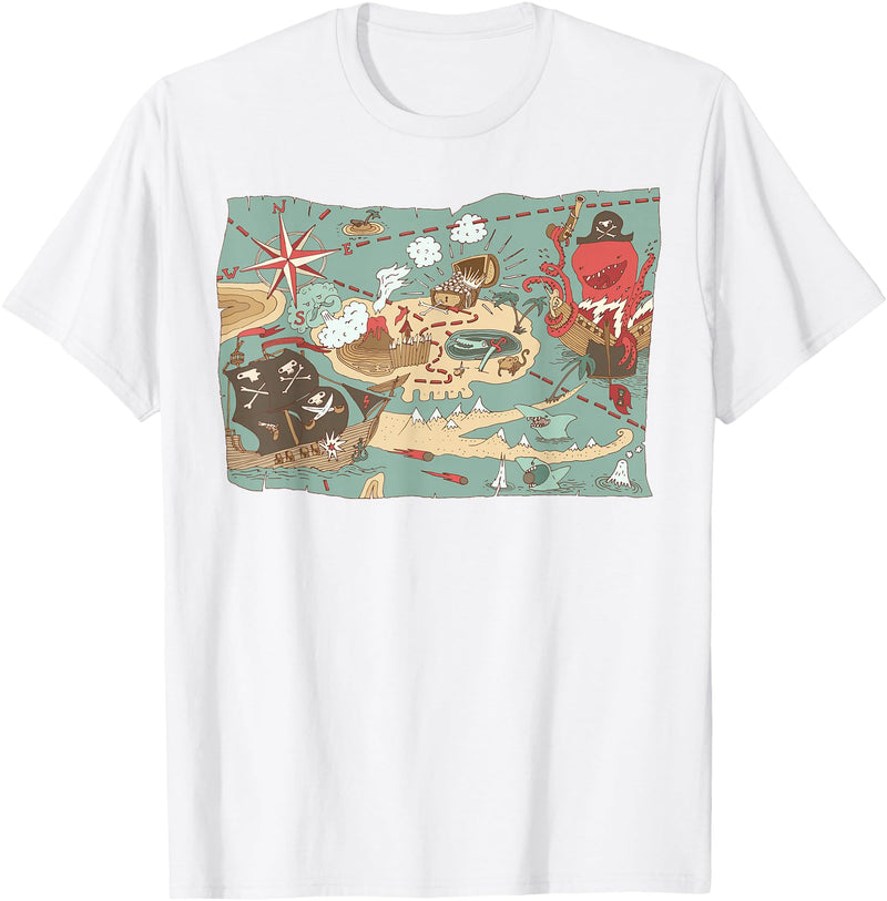Mel & Bear Treasure Map Ship Sharks Pirates & Skulls Shirt Boys Kids T-Shirt - White