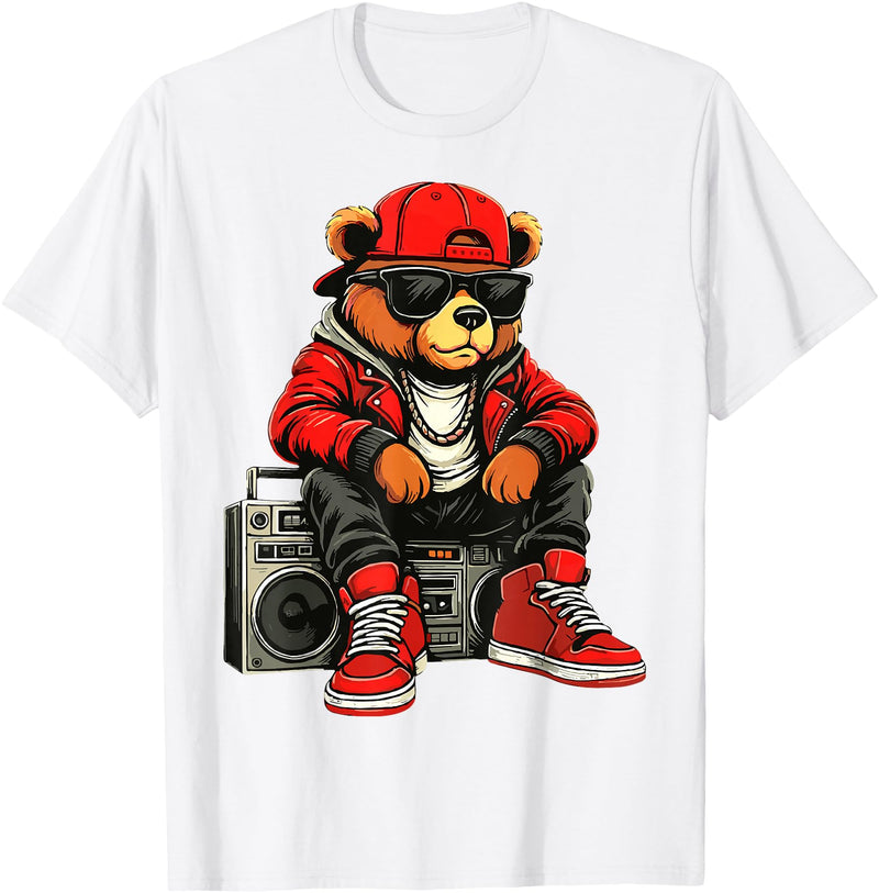 Funny Hip Hop Music lover Hip Hop Teddy Bear Rap Music T-Shirt - White