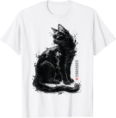 INK JAPAN CAT Japanese Ink Japan Lover Anime Manga Black Cat Neko T-Shirt