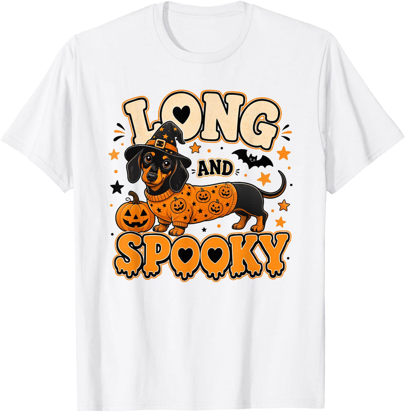 Spooky Dachshund Halloween Dog Lovers Long and Spooky Dachshund Halloween Dog T-Shirt - White