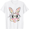 Cute Bunny Face Glasses Pink Bubble Gum Rabbit Happy Easter T-Shirt in White