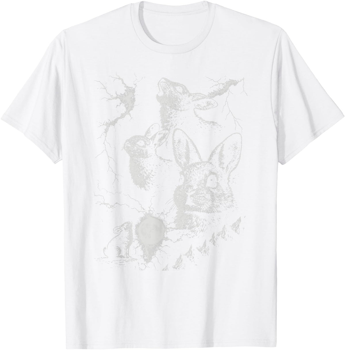 Retro Funny 90s Rabbit Bunny Howling to the Moon Graphic T-Shirt in White