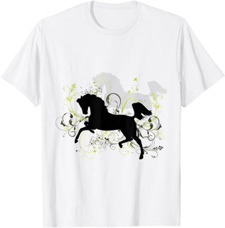 NickerStickers Leaping Arabian Horse with Pretty Flourish T-Shirt - White