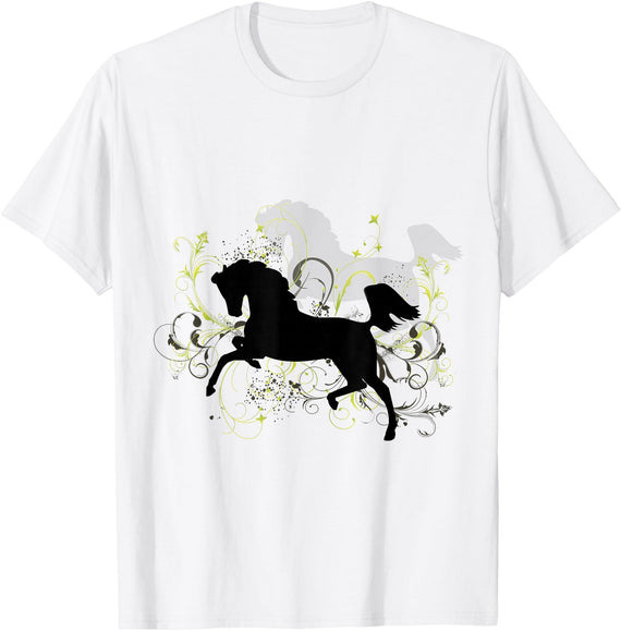 NickerStickers Leaping Arabian Horse with Pretty Flourish T-Shirt - White