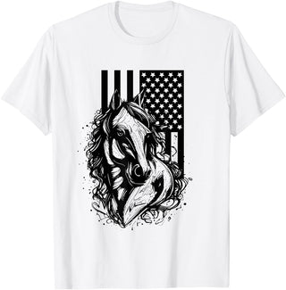 BASBO American Flag Horseback Riding Apparel - Horse T-Shirt - White