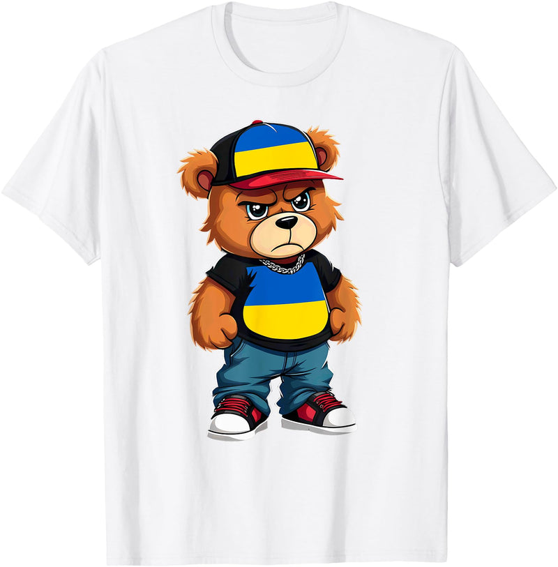 Ukrainian Teddy Bear Breakdance Rapper Ukrainian Flag Teddy Bear Ukraine Hip Hop T-Shirt - White