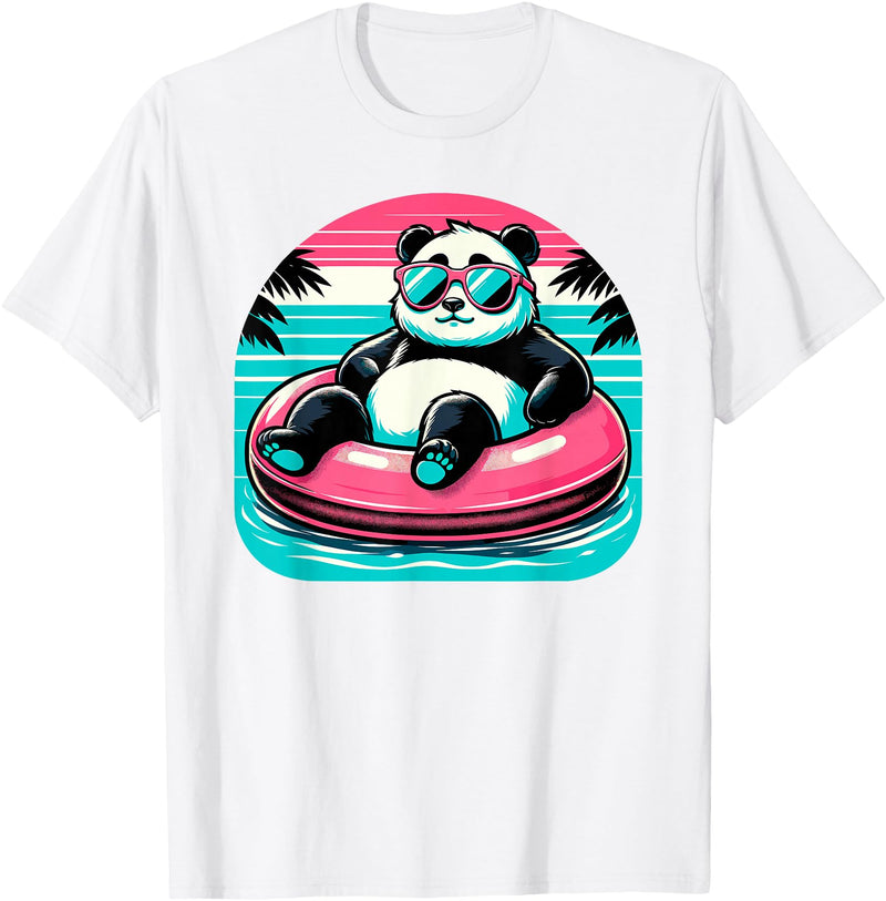 Nerrrdy Pool Party Panda Pink Float Men Women Kids Funny Pool Panda T-Shirt - White