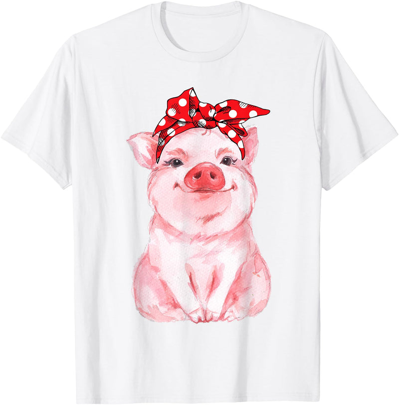 Nettes Schwein mit Kopftuch Komisch vio Cute Pig with Headscarf Funny T-Shirt - White