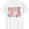 Highland Cow Print First Day of Fifth Grade Tees Hello Fifth Grade Highland Cow Back To School 5th Grade T-Shirt - White