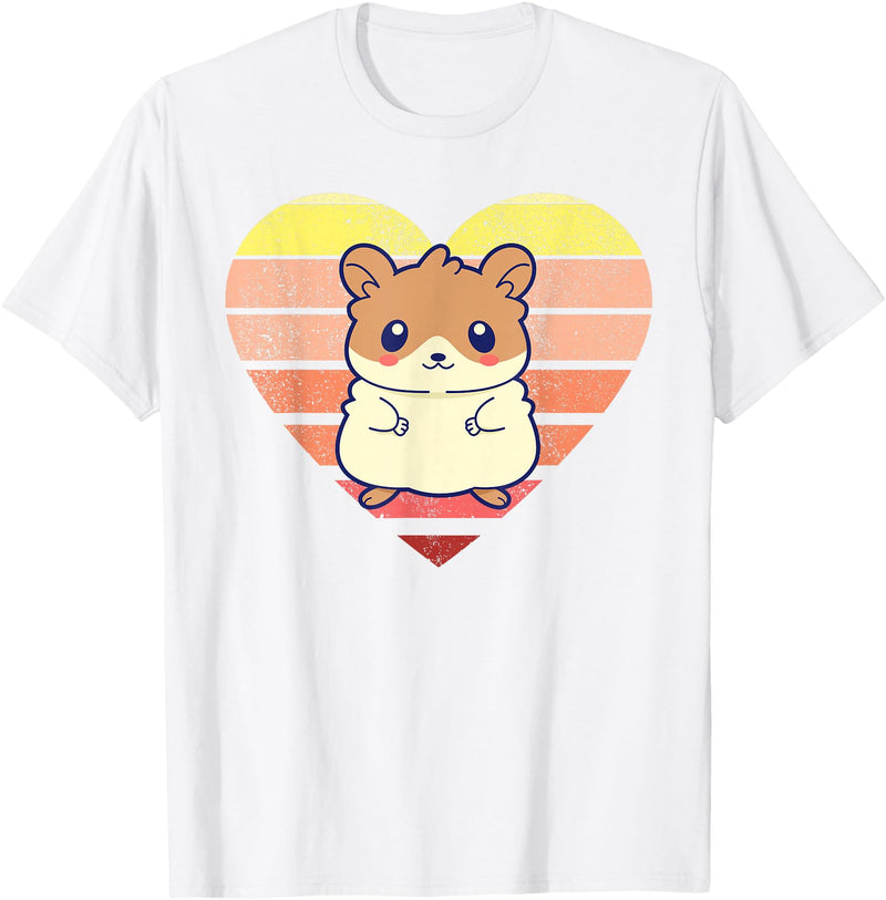 Cute Hamster Design Retro Heart Shape Vintage T-Shirt - White
