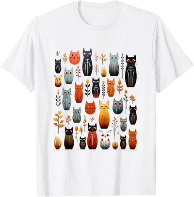 Feline Animal Friends Apparel for Cat Enthusiasts Stylized Vintage Kitten Art Lover Classic Cute Cat T-Shirt for Men Women Kids