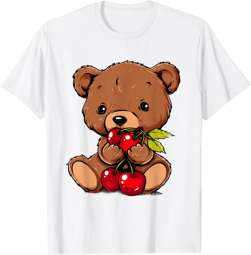 Cute Cherry Animals Cherry Bear Cute Bear Nature Cherry Fruit Artwork Wildlife T-Shirt - White