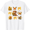 Coquette Bow Scottish Highland Cow Sunflower Shirt Baby Highland Cow With Sunflower Butterflies Farm Western T-Shirt - White