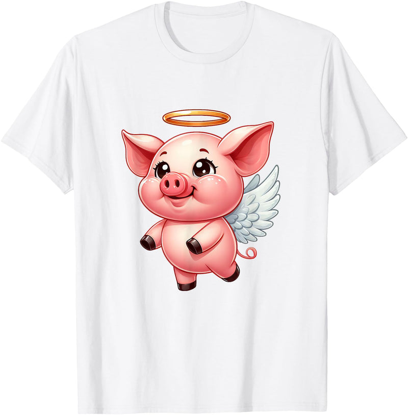Cute Pig Angel with Wings T-Shirt - White