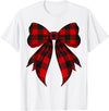 Buffalo Tartan Coquette Aesthetic Women Gifts Coquette Bow Red Black Buffalo Tartan Checkered Plaid T-Shirt - White
