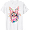 Funny Bunny Face Glasses Rabbit Coquette Bow Easter Trendy T-Shirt in White